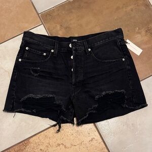 Edwin Black Distressed High-Rise Jean Shorts